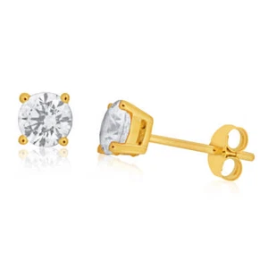9ct Yellow Gold Cubic Zirconia Stud Earrings - Picture 1 of 3