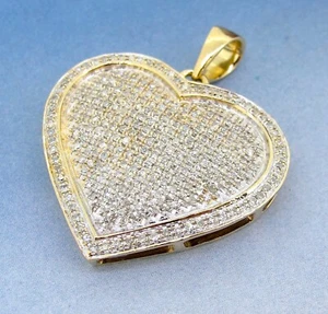 Real Solid 10k Yellow Gold Micro Pave Diamonds Heart Shape Pendant - Picture 1 of 5
