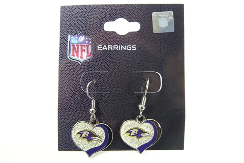 NFL Baltimore Ravens Women's Sports Swirl Heart Glitter Earring Set, One Size Cover