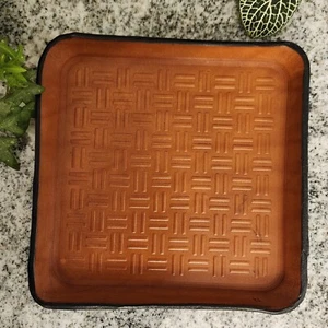 vassoio valet in pelle, vassoio catchall in pelle marrone 8 oz goffrato, vassoio organizer. - Foto 1 di 4