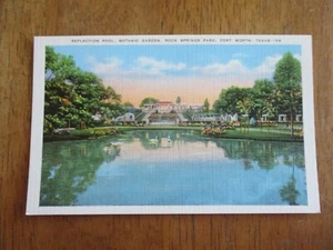 Fort Worth, TX. Linen Unposted Postcard Reflection Pool, Rock Springs Park, - Picture 1 of 2
