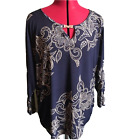 JM Collection Top Women's Size Large Blue Gold 3/4 Length Sleeves Pull-On