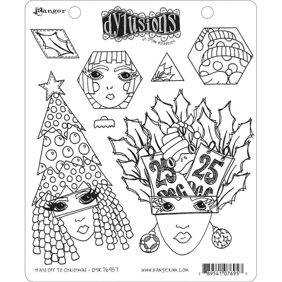 New Dyan Reaveley Ranger rubber stamp Dylusions HATS OFF TO CHRISTMAS free USAsh - Image 1 of 1