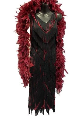 1920’s Fringed Flapper - Wine Colour , Inc Boa , Size 12  - Image 1 of 4