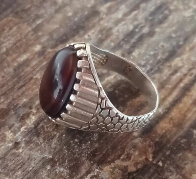 FASHION RING SOLID SILVER 925 Brown STONE JEWELRY 68 EUROPEAN SIZE FOR MEN - Image 1 of 4
