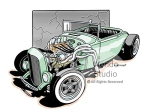 Ford Roadster 60's style Automotive Art Print - Picture 1 of 1