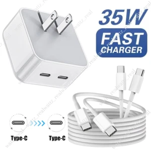 USB-C to USB C Fast Charger Cable 35W Dual Port Block For iPhone 15 16 Samsung - Picture 1 of 14