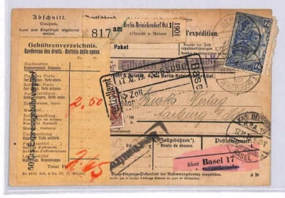 GERMANY Parcel Post EXPRESS Card 2m Berlin-Reinickendorf 1919 Switzerland YG284 - Image 1 of 4