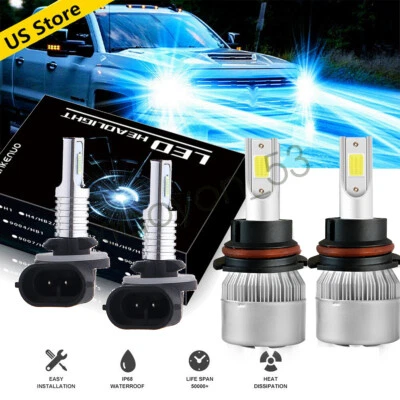 Kit de faros LED de haz alto bajo + bombillas antiniebla 8000K para Dodge Dakota 1997-2004 4 piezas Foto 1 de 4