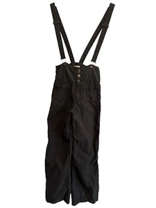 FREE PEOPLE salopette donna nera gessato svasata gamba bretelle pantaloni taglia 2 - Foto 1 di 5