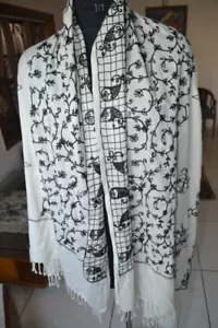 CHAL BLANCO PASHMINA 100% CACHEMIR BORDADO CREWEL - Imagen 1 de 7