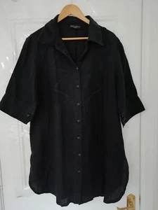 James Lakeland Italy O/S Black Button Up 100% Linen Dress Lagenlook Tunic Boxy - Picture 1 of 13