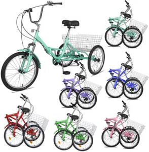 Adults 26 inch 7 speed Folding Bike Foldable Tricycle Cruiser Trike With Basket - Picture 1 of 20