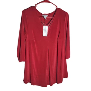 Catherines Top Damen Übergröße 0X Stretch Bluse Rot V-Ausschnitt Shirt Neu - Bild 1 von 6