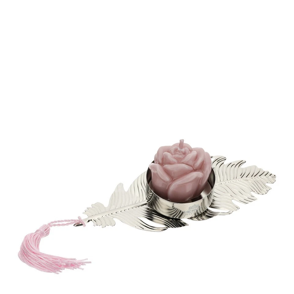 HERVIT ART.28729 PORTACANDELA FOGLIA METALLO COLORE ARGENTO 7X16.5CM - Immagine 1 di 1