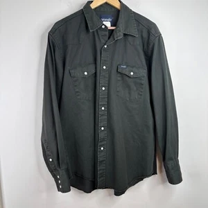 Wrangler Pearl Snap Shirt XL Green Brush Popper Thick Cowboy Western Utility 90s - Picture 1 of 11