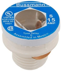 BP/S-15- 15A Type S Time-Delay Dual-Elem. Plug Fuse Reject Base 125V Carded-1/Pk - Picture 1 of 2