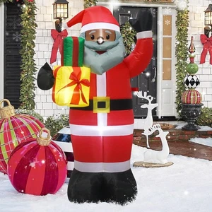 4FT Christmas Inflatable Decoration with Lights: Black Santa Claus Outdoor Bl... - Bild 1 von 7