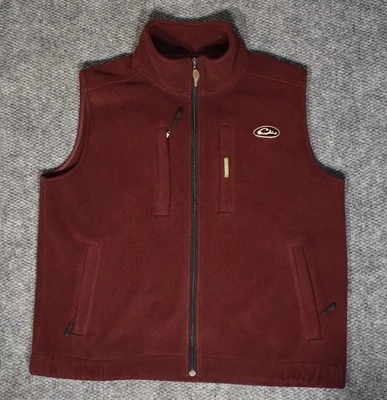 Drake Waterfowl Size Large Heavy Zip Up Layering Fleece Vest Red With Pockets - Image 1 of 4
