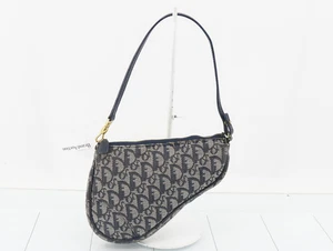 Authentic DIOR Saddle Shoulder Bag Trotter Canvas Leather Navy Good Japan - Picture 1 of 23