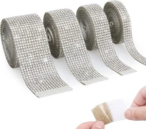4 Rolls Silver Self Adhesive Rhinestone Diamond Crystal Gem 4 Yards, - Picture 1 of 7