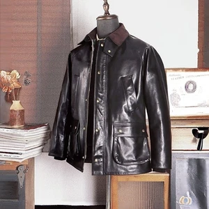Herren Vintage Stil pflanzlich gegerbtes Horsehide Retro Safari Mantel Feld Lederjacke - Bild 1 von 13