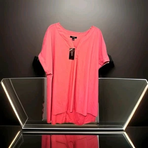 Alfani Coral Top Size Large Split Neck High Low Cap Sleeves Back Buttons New - Picture 1 of 3