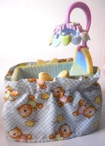 Fisher Price Loving Family 2007 bebé niño doble cuna cubierta de oso azul - Imagen 1 de 12