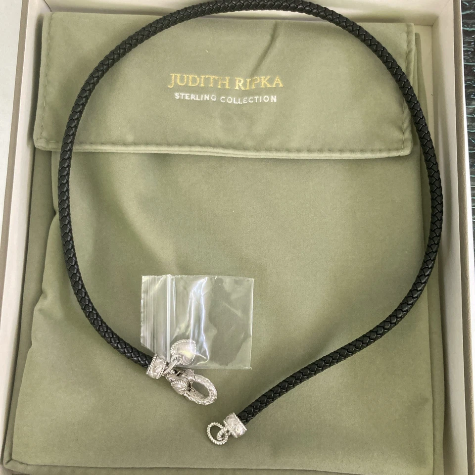 Collar Judith Ripka Plata de Ley 925 Circonita cúbica Corazón Tejido Cuero Cordón ¡Nuevo! Foto 1 de 1