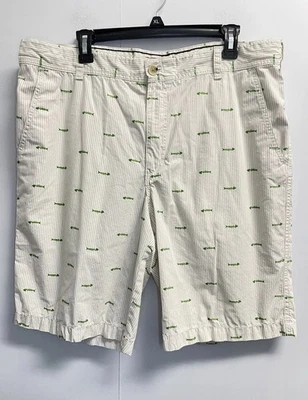 Pantalones Cortos Izod Para Hombre Talla 38 Blanco Marrón Rayas 100% Algodón Espina de Pescado 10” Entrepierna Foto 1 de 4