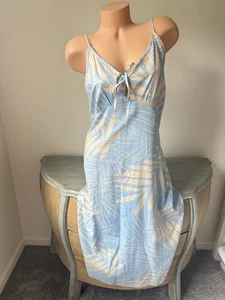 Roxy Maxi Slip Sun Dress Floral Tropical Sz L Viscose V Linen Weave Coastal Palm - Picture 1 of 9