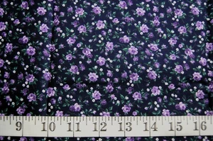 3/4 Yard Purple Calico Flowers on Blue Cotton Quilting Fabric 31" X 44" - Picture 1 of 1
