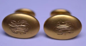 ANTIKE VIKTORIANISCHE OVALE MANSCHETTENKNÖPFE 10K MATT GELBGOLD AUSGEFALLEN GRAVIERTES MONOGRAMM - Bild 1 von 7