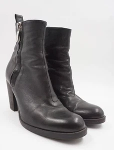 Janet & Janet Women's Ankle Boots Eu 38 Black Uni Leather Funnel Heel - Picture 1 of 8