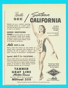 Tanner Gray Lines Motor Tours autobus 1957 vintage STAMPA ANNUNCIO viaggio California meridionale - Foto 1 di 3