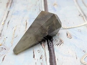 Natural Labradorite Pendulum, 6 Sided Cone with Bead / Multi Faceted Pendulum - Picture 1 of 7