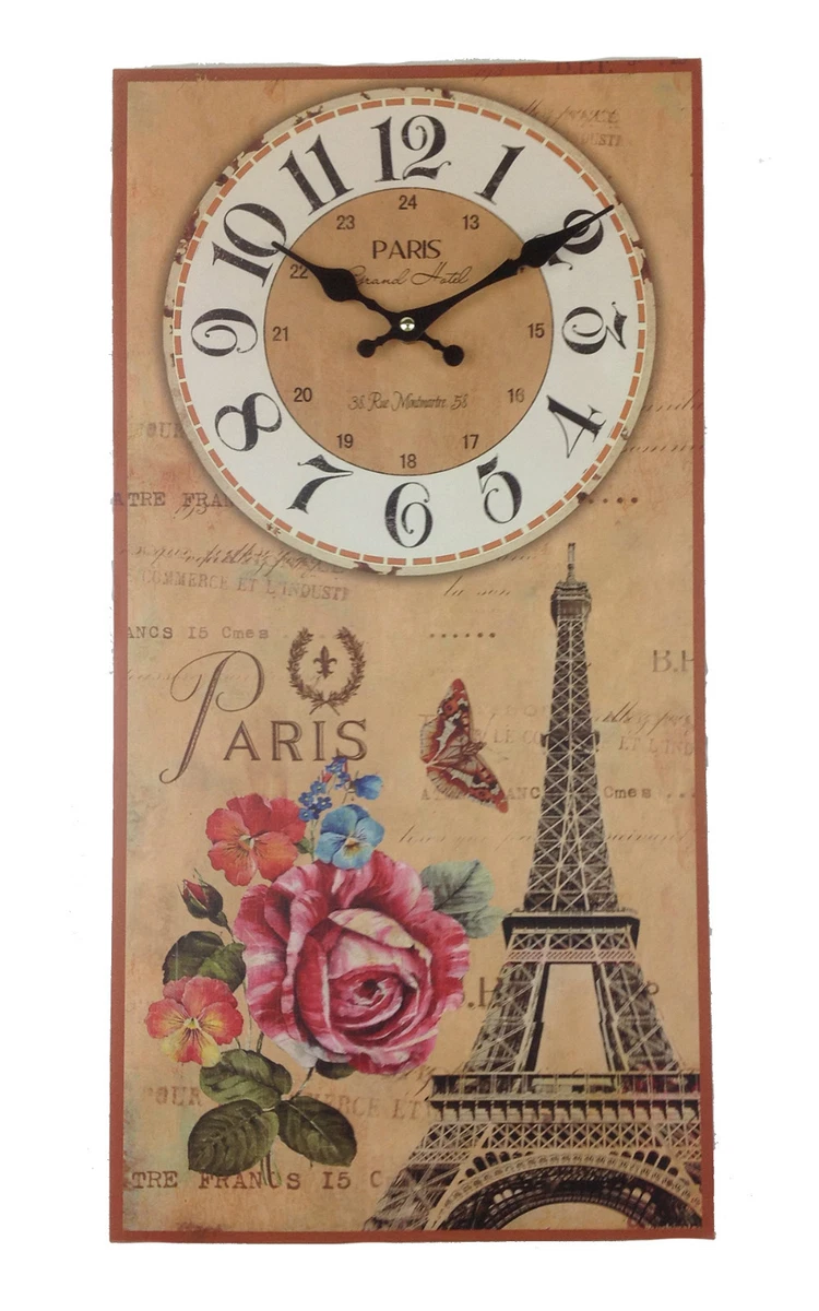 Wanduhr Paris Mit Eiffelturm – 27 Cm, Runde Dekouhr Aus Holz & MDF, Batteriebetrieben