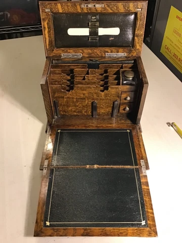 Antique Personal Box Travelling Secretary Desk Rd. 173368 With Key “Amazing” Cover