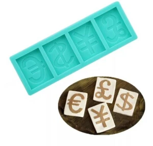 MONEY SILICONE MOULD-EURO/POUND/YEN/DOLLAR SIGN MOLD-FONDANT ICING CAKE-SYMBOL - Picture 1 of 5