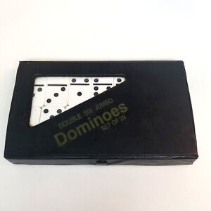 Black & White Complete Set of 28 Double Six Jumbo Dominoes With Case