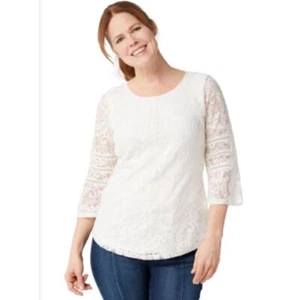 Isaac Mizrahi Top Damen X-Large Spitze Häkel gefüttert Bluse Glockenbogenärmel QVC - Bild 1 von 12