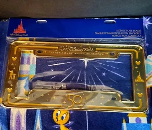 New Disney World Parks 50th Anniversary Gold Metal License Plate Cover - Picture 1 of 1