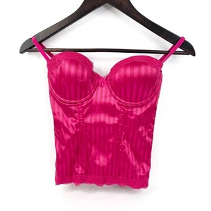Short Stories Corset Size 12B Red Pink Striped Satin Lace Trim Full Coverage - Picture 1 of 6