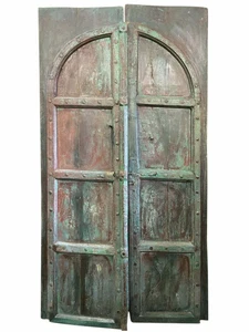 Antique Indian Blue India HAVELI DOOR Veranda Gates Handmade Teak Iron Rustic