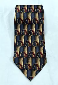 JZ RICHARDS Navy/Burgundy/Gold SCROLL PRINT Hand Made In USA SILK Men's NECK TIE - Picture 1 of 3