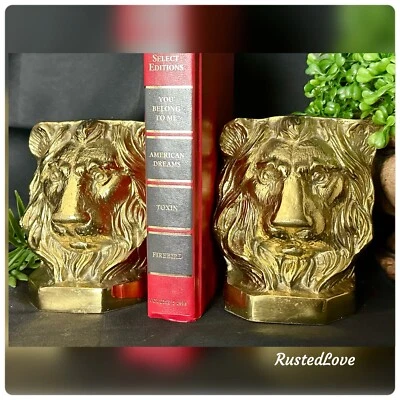 Sujetalibros Cabezas de León Latón Sólido Gatco Rey de la Selva MCM Finales de Libro - un par Foto 1 de 4