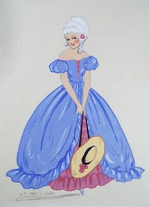Original watercolour Drawing, 'Woman in a Ballgown', Dated 1939, Initialled L.C. - Picture 1 of 3
