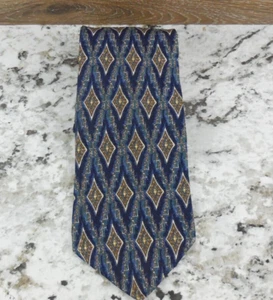Cravatta cravatta uomo Arden 100% seta blu stampa geometrica cravatta collo 57" - Foto 1 di 6