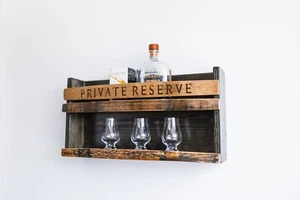 Small Luxe Bar Shelf handcrafted from Reclaimed Whiskey Barrels, 22"x4"x12" - Picture 1 of 2