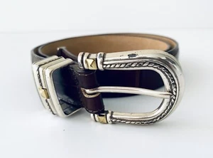 VTG Brighton Womens Brown Leather Skin Silver Trim Sz M/30 B6108 Belt 90’s Era - Picture 1 of 6